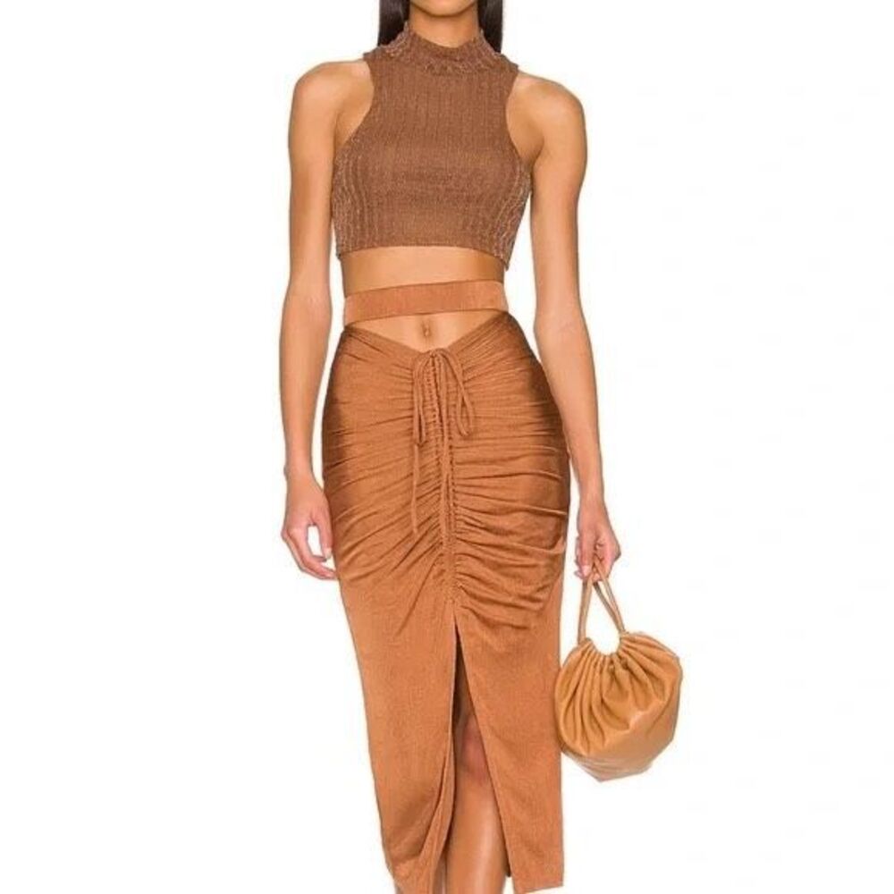 Camila Coelho Janelle Midi Skirt in a chestnut brown size XS